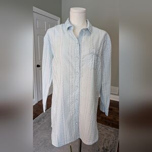 Victoria's Secret Women’s Blue Striped Sleep Shirt Button-Up Long Gown Size L